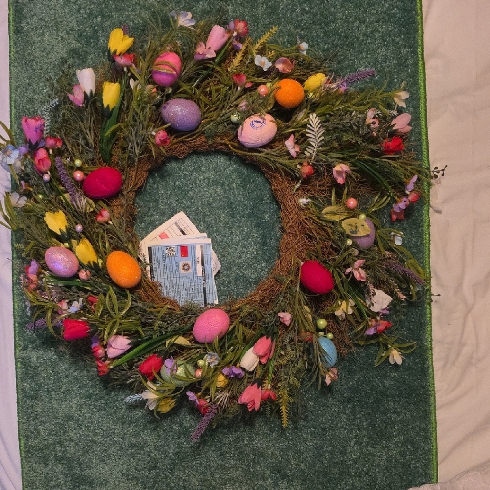 Michaels Easter Wreath with Pink, Purple, and Yellow Accents